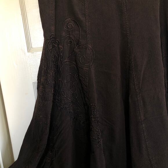 Coldwater Creek Brown Embroidered A-Line Midi Skirt M Flowy Fairycore Hippie Y2K - Picture 2 of 12